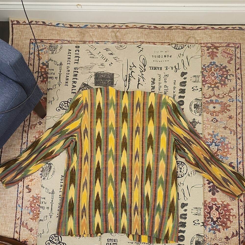 Multicolor Ikat Pattern Women's Jacket Long Sleeve Yellow Brown Blue Green Red - Picture 5 of 7